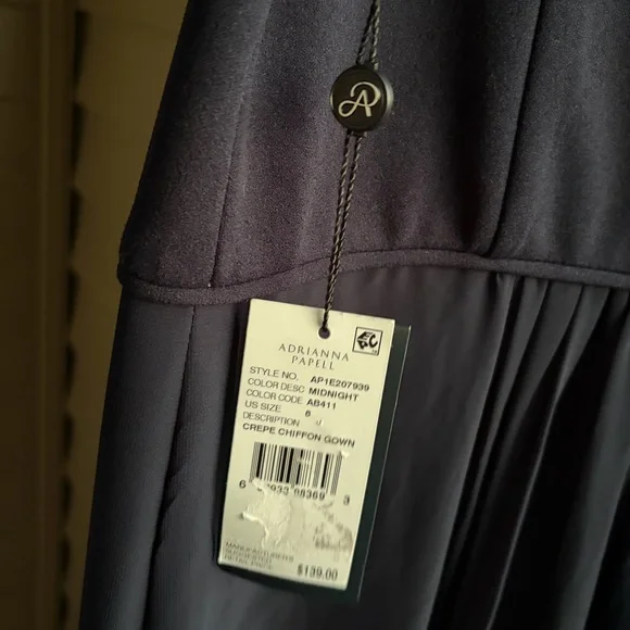 🆕 Adrianna Papell Midnight Crepe Chiffon Gown Elegant Formal Maxi Dress Size 8 - Picture 14 of 16